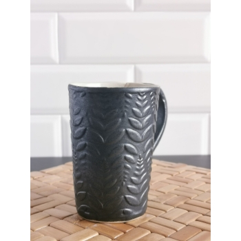 Kubek ceramiczny , czarny, paprotka 380ml